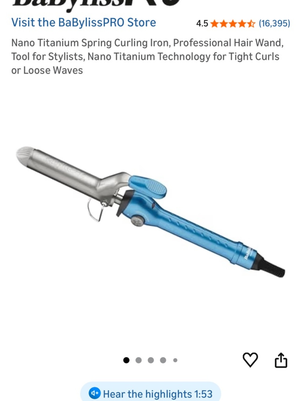BaByliss Blue Nano Titanium Spring Curling Iron